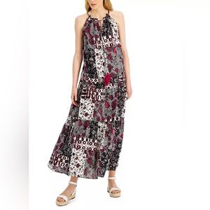 Inc Women's Tiered Halter Neck Patchwork Maxi Dress, Size PP.